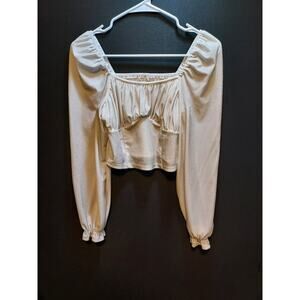 C & V (Chelsea & Violet) Velour/Velvet Cream Crop Top - Size Small